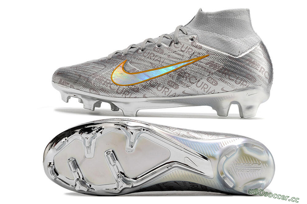 Men's Nike Air Zoom Mercurial Superfly 9 Elite FG Firm Ground High-Tops Football Boots - Silver/Gold 1