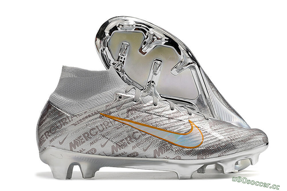 Men's Nike Air Zoom Mercurial Superfly 9 Elite FG Firm Ground High-Tops Football Boots - Silver/Gold 2