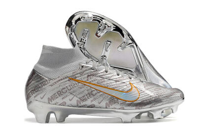 Men's Nike Air Zoom Mercurial Superfly 9 Elite FG Firm Ground High-Tops Football Boots - Silver/Gold