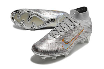 Men's Nike Air Zoom Mercurial Superfly 9 Elite FG Firm Ground High-Tops Football Boots - Silver/Gold