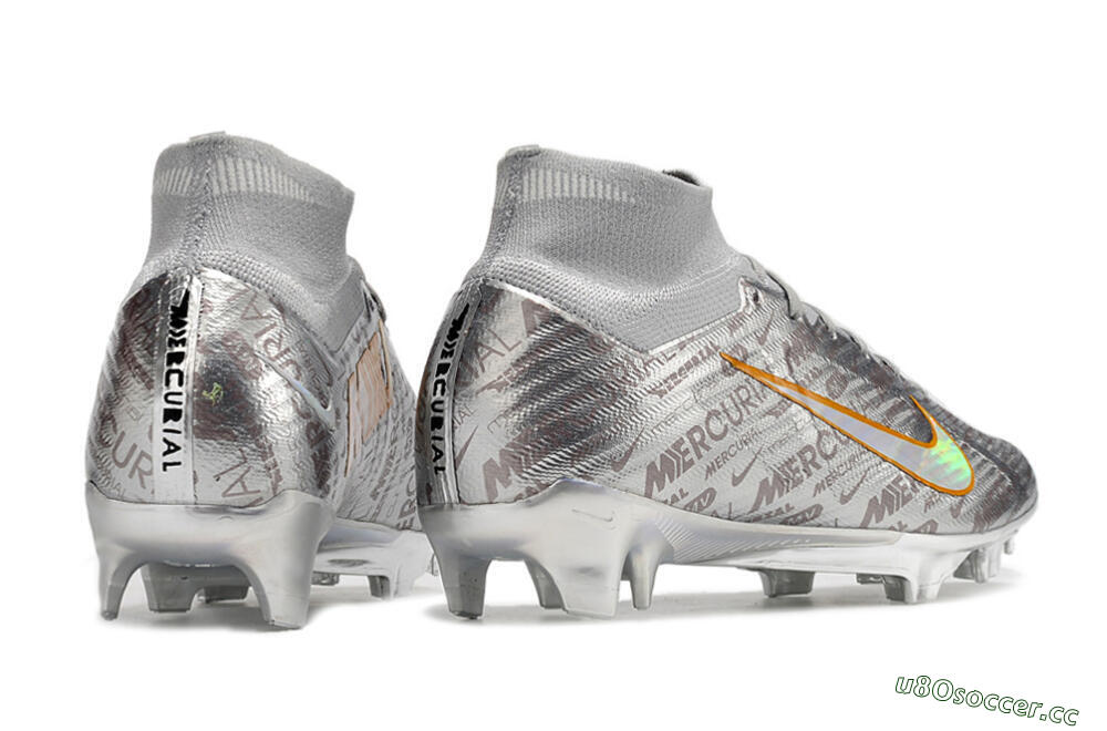 Men's Nike Air Zoom Mercurial Superfly 9 Elite FG Firm Ground High-Tops Football Boots - Silver/Gold 4