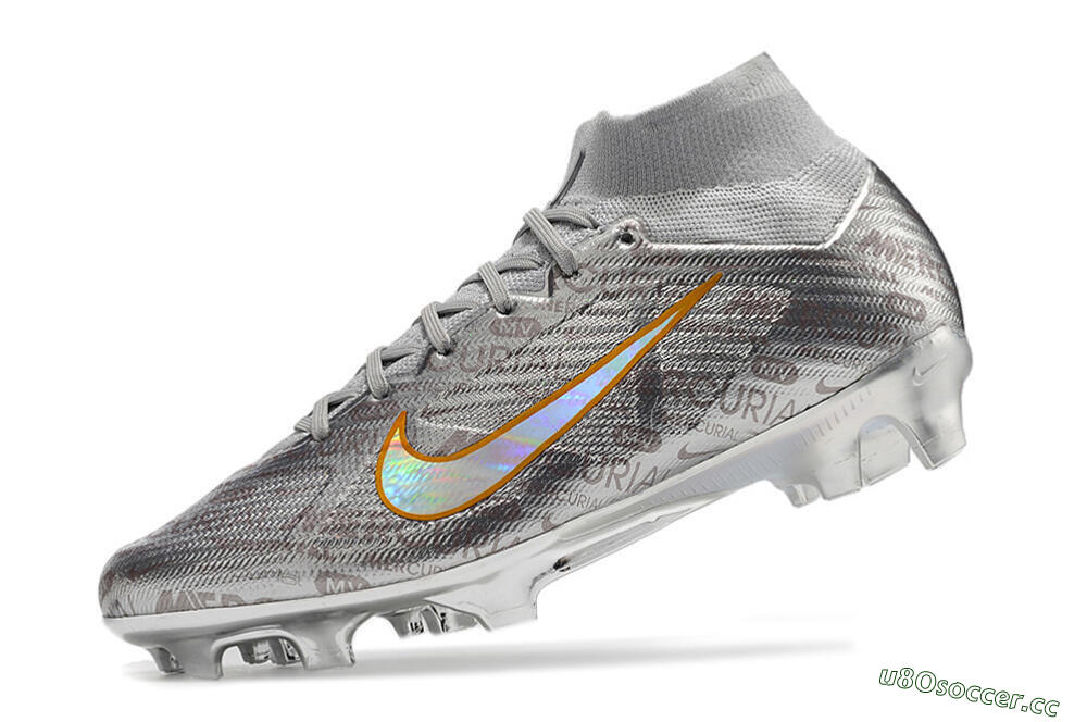 Men's Nike Air Zoom Mercurial Superfly 9 Elite FG Firm Ground High-Tops Football Boots - Silver/Gold 5
