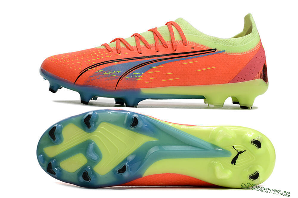 Men's Puma Ultra Ultimate FG Firm Ground Low-Tops Football Boots - Red/Yellow/Blue 1