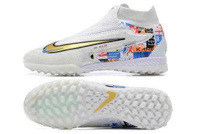 Men's Harry Kane x Nike Phantom GX Elite DF Link TF Artificial Turf High-Tops Football Shoes - White/Gold/Black