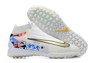 Men's Harry Kane x Nike Phantom GX Elite DF Link TF Artificial Turf High-Tops Football Shoes - White/Gold/Black