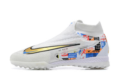 Men's Harry Kane x Nike Phantom GX Elite DF Link TF Artificial Turf High-Tops Football Shoes - White/Gold/Black