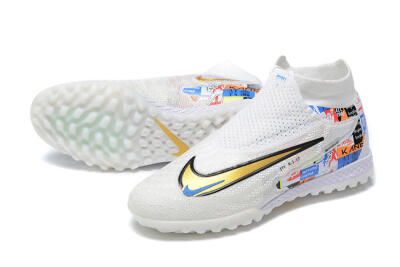 Men's Harry Kane x Nike Phantom GX Elite DF Link TF Artificial Turf High-Tops Football Shoes - White/Gold/Black