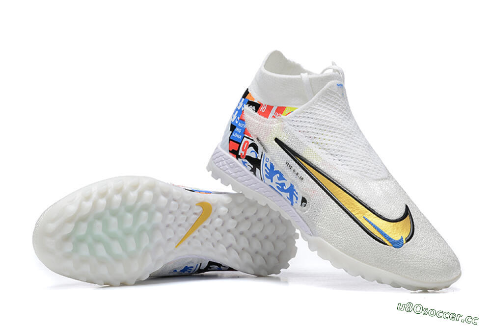 Men's Harry Kane x Nike Phantom GX Elite DF Link TF Artificial Turf High-Tops Football Shoes - White/Gold/Black 4