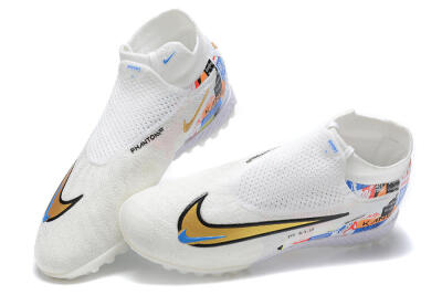 Men's Harry Kane x Nike Phantom GX Elite DF Link TF Artificial Turf High-Tops Football Shoes - White/Gold/Black
