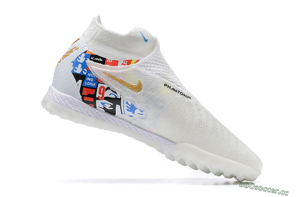 Men's Harry Kane x Nike Phantom GX Elite DF Link TF Artificial Turf High-Tops Football Shoes - White/Gold/Black 6