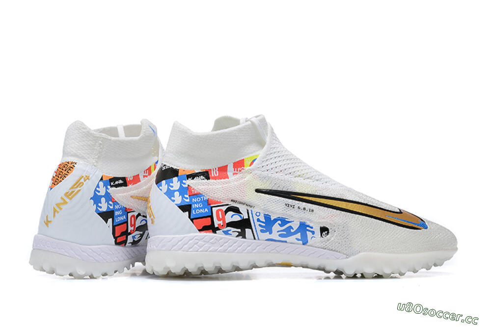 Men's Harry Kane x Nike Phantom GX Elite DF Link TF Artificial Turf High-Tops Football Shoes - White/Gold/Black 8