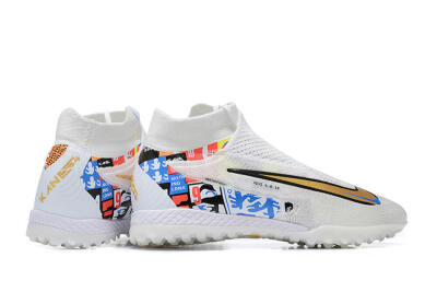 Men's Harry Kane x Nike Phantom GX Elite DF Link TF Artificial Turf High-Tops Football Shoes - White/Gold/Black