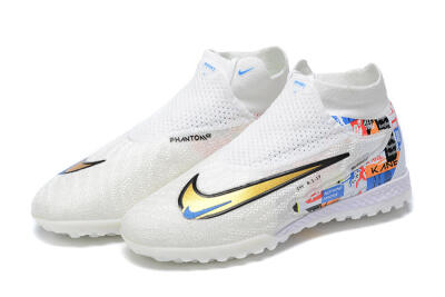 Men's Harry Kane x Nike Phantom GX Elite DF Link TF Artificial Turf High-Tops Football Shoes - White/Gold/Black