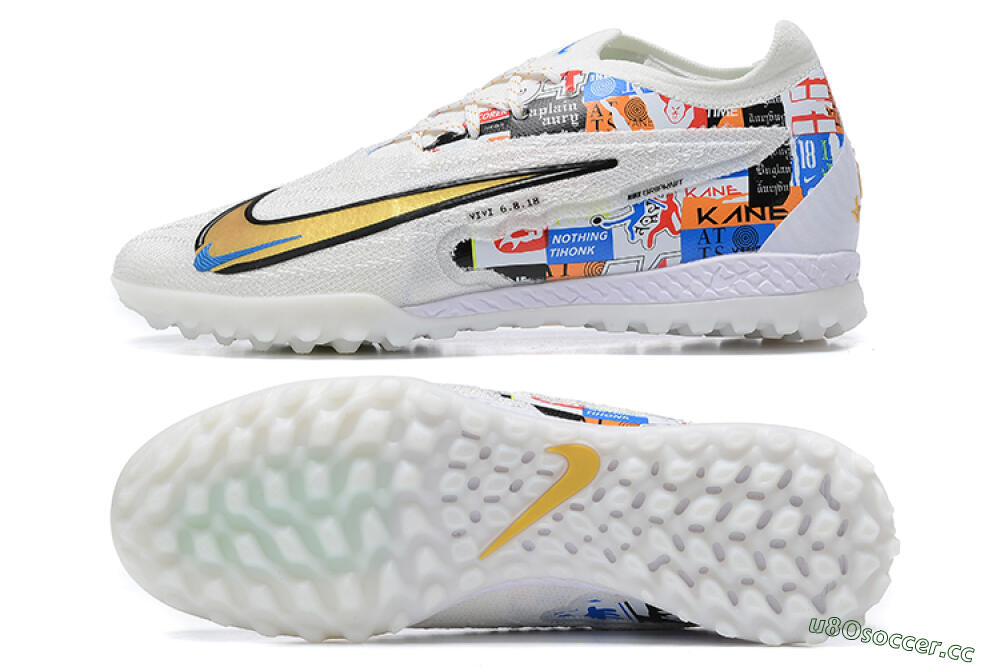 Men's Harry Kane x Nike Phantom GX Elite TF Artificial Turf Low-Tops Football Shoes - White/Gold/Black 1