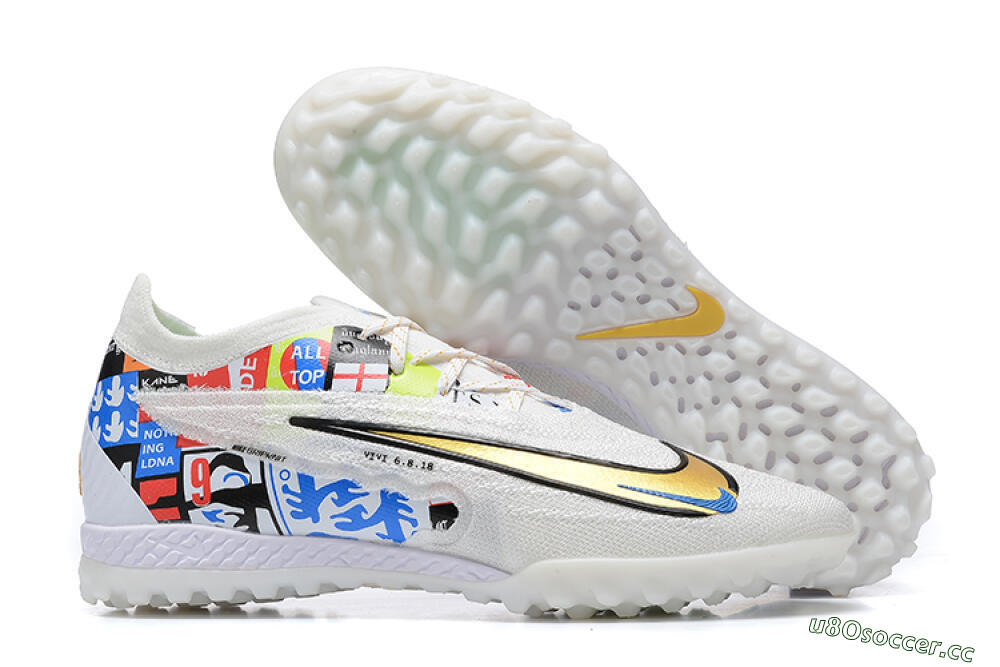Men's Harry Kane x Nike Phantom GX Elite TF Artificial Turf Low-Tops Football Shoes - White/Gold/Black 2