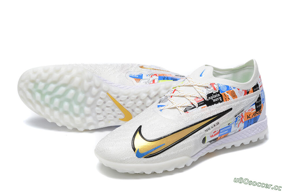 Men's Harry Kane x Nike Phantom GX Elite TF Artificial Turf Low-Tops Football Shoes - White/Gold/Black 3