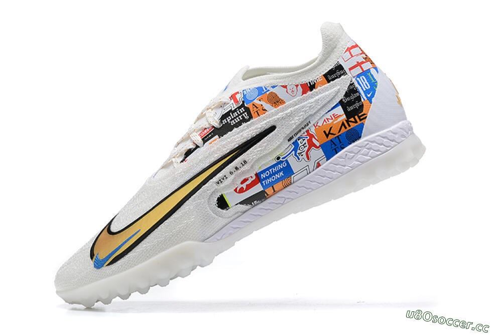 Men's Harry Kane x Nike Phantom GX Elite TF Artificial Turf Low-Tops Football Shoes - White/Gold/Black 7