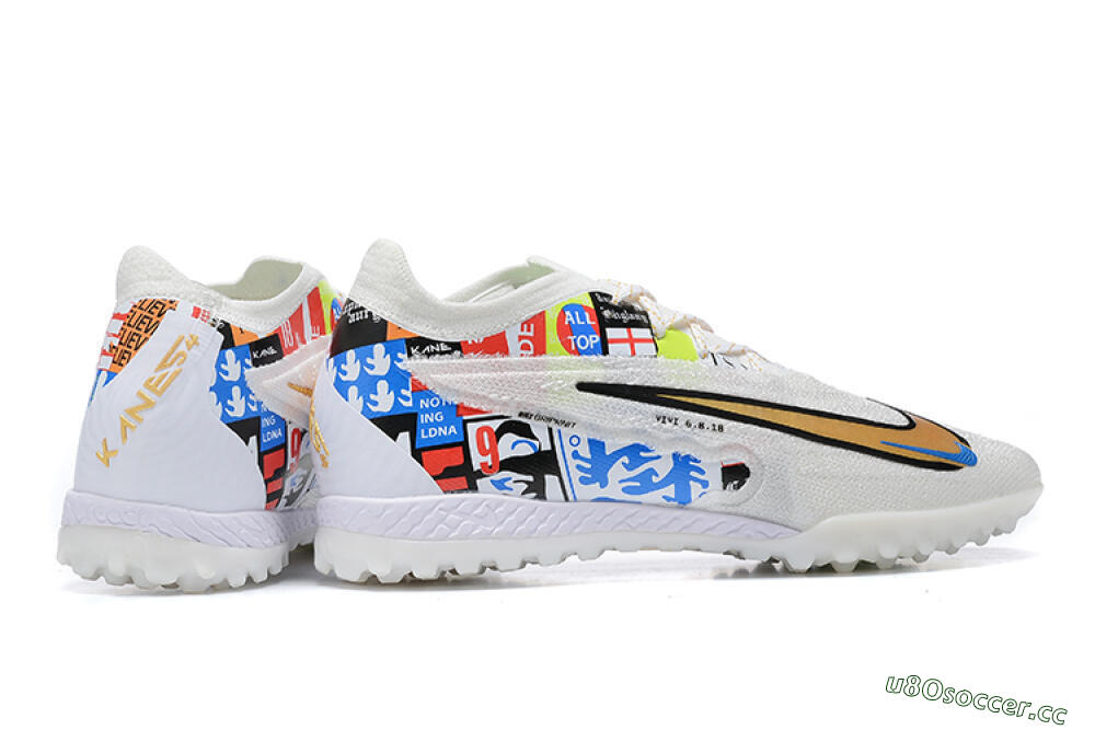 Men's Harry Kane x Nike Phantom GX Elite TF Artificial Turf Low-Tops Football Shoes - White/Gold/Black 8