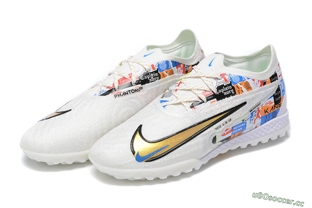 Men's Harry Kane x Nike Phantom GX Elite TF Artificial Turf Low-Tops Football Shoes - White/Gold/Black 9