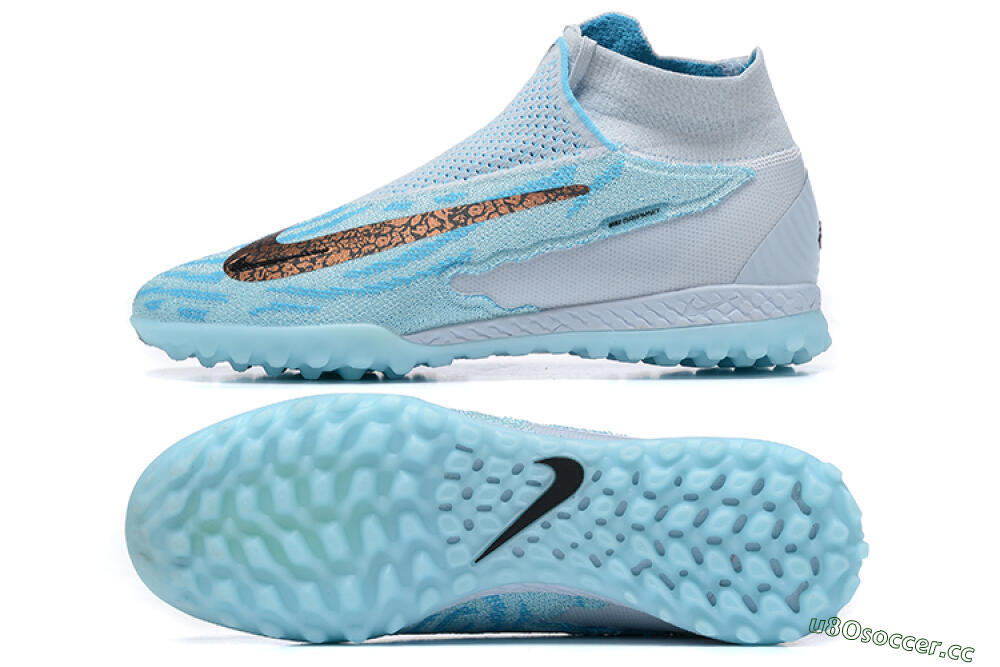 Men's Nike Phantom GX Elite DF Link TF Artificial Turf High-Tops Football Shoes - Grey/Blue/Black 1