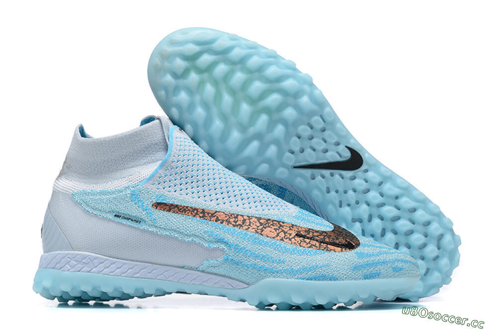 Men's Nike Phantom GX Elite DF Link TF Artificial Turf High-Tops Football Shoes - Grey/Blue/Black 2