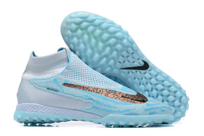 Men's Nike Phantom GX Elite DF Link TF Artificial Turf High-Tops Football Shoes - Grey/Blue/Black