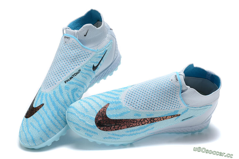 Men's Nike Phantom GX Elite DF Link TF Artificial Turf High-Tops Football Shoes - Grey/Blue/Black 5