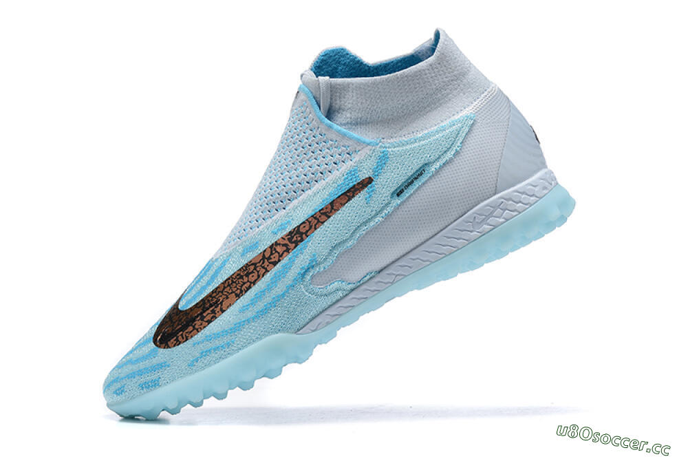 Men's Nike Phantom GX Elite DF Link TF Artificial Turf High-Tops Football Shoes - Grey/Blue/Black 7