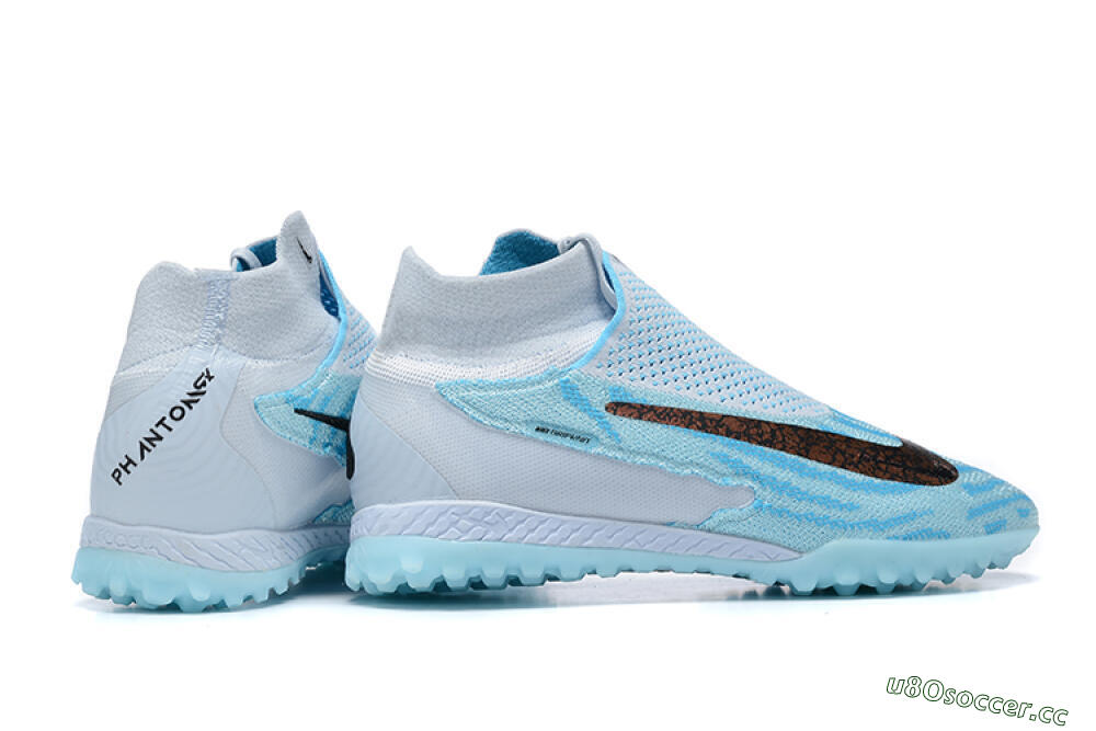 Men's Nike Phantom GX Elite DF Link TF Artificial Turf High-Tops Football Shoes - Grey/Blue/Black 8