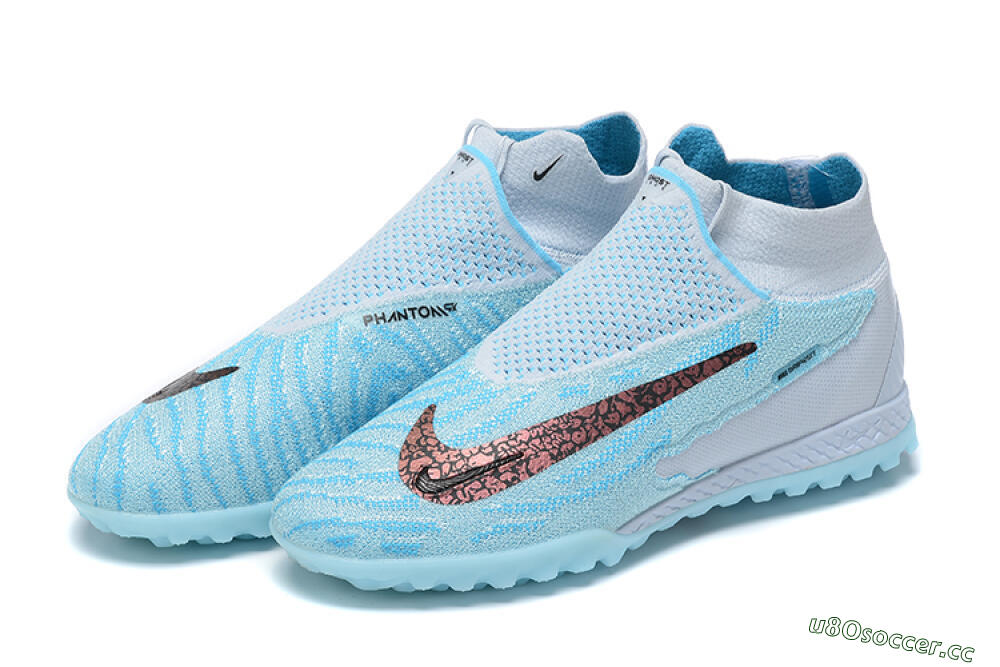 Men's Nike Phantom GX Elite DF Link TF Artificial Turf High-Tops Football Shoes - Grey/Blue/Black 9