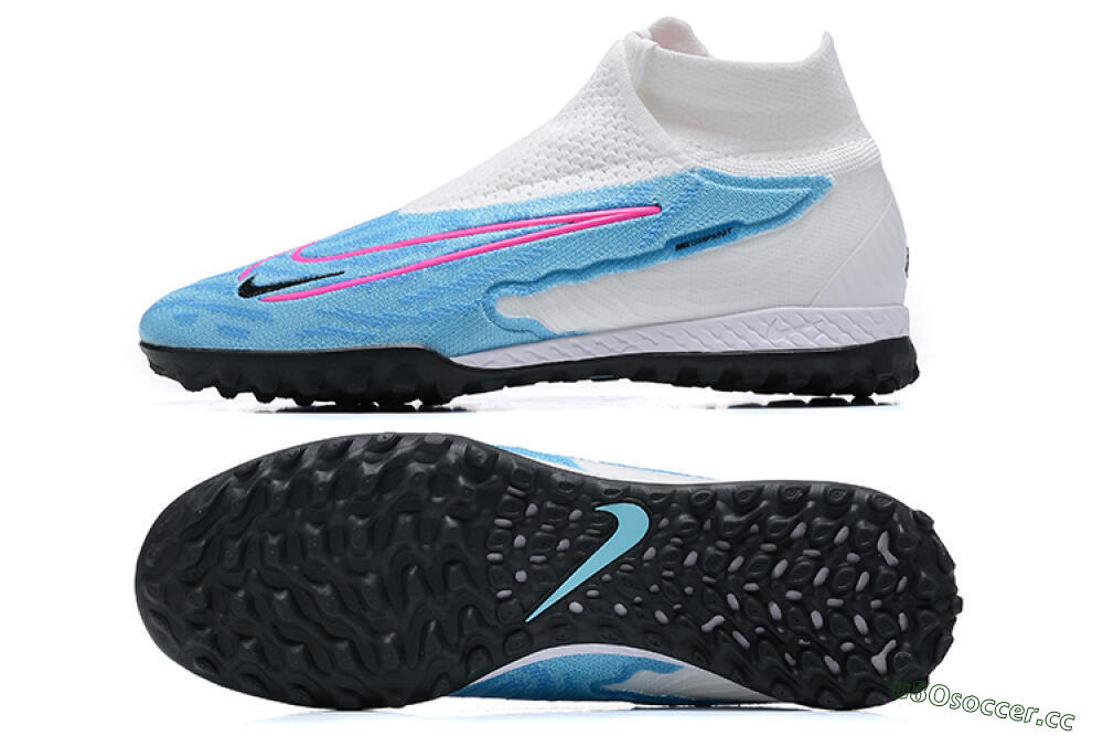 Men's Nike Phantom GX Elite DF Link TF Artificial Turf High-Tops Football Shoes - White/Blue/Pink 1