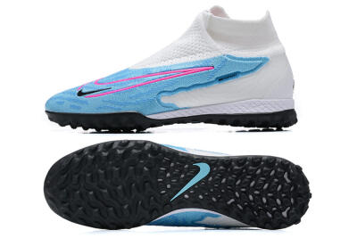 Men's Nike Phantom GX Elite DF Link TF Artificial Turf High-Tops Football Shoes - White/Blue/Pink