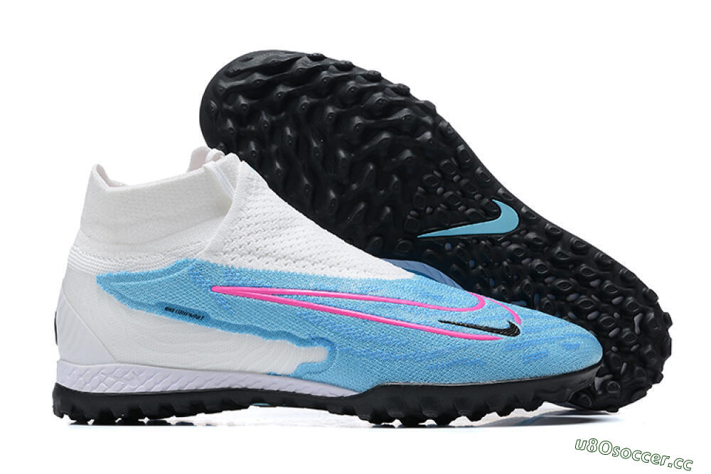 Men's Nike Phantom GX Elite DF Link TF Artificial Turf High-Tops Football Shoes - White/Blue/Pink 2
