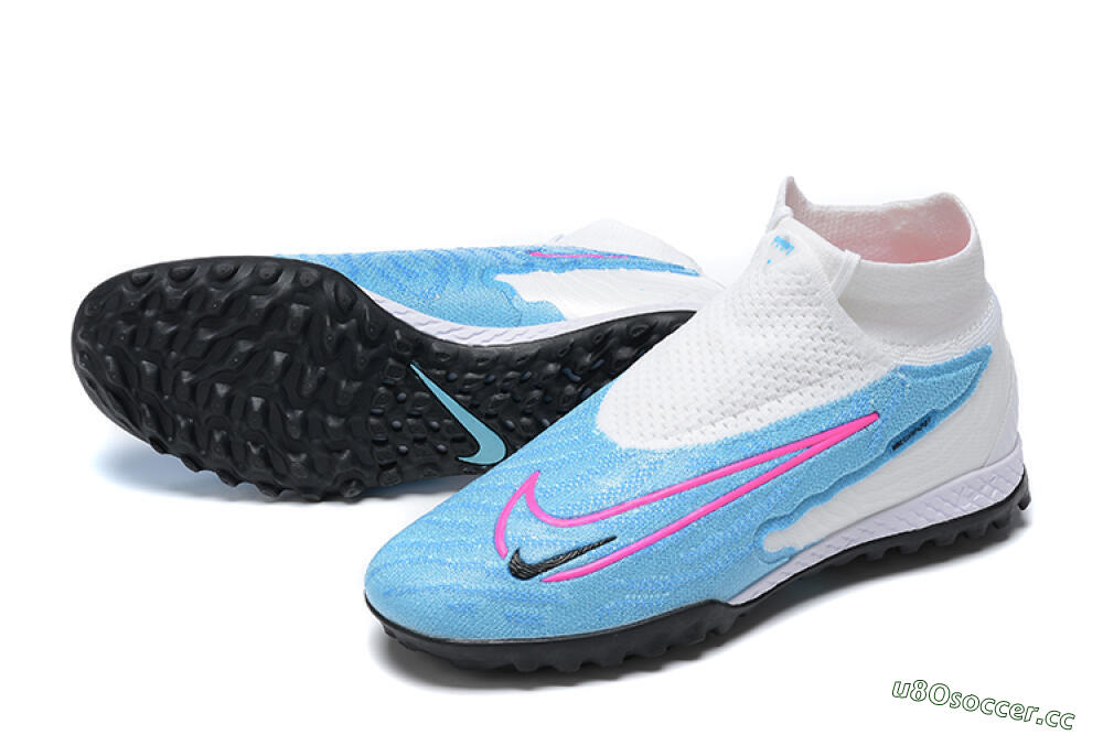 Men's Nike Phantom GX Elite DF Link TF Artificial Turf High-Tops Football Shoes - White/Blue/Pink 3