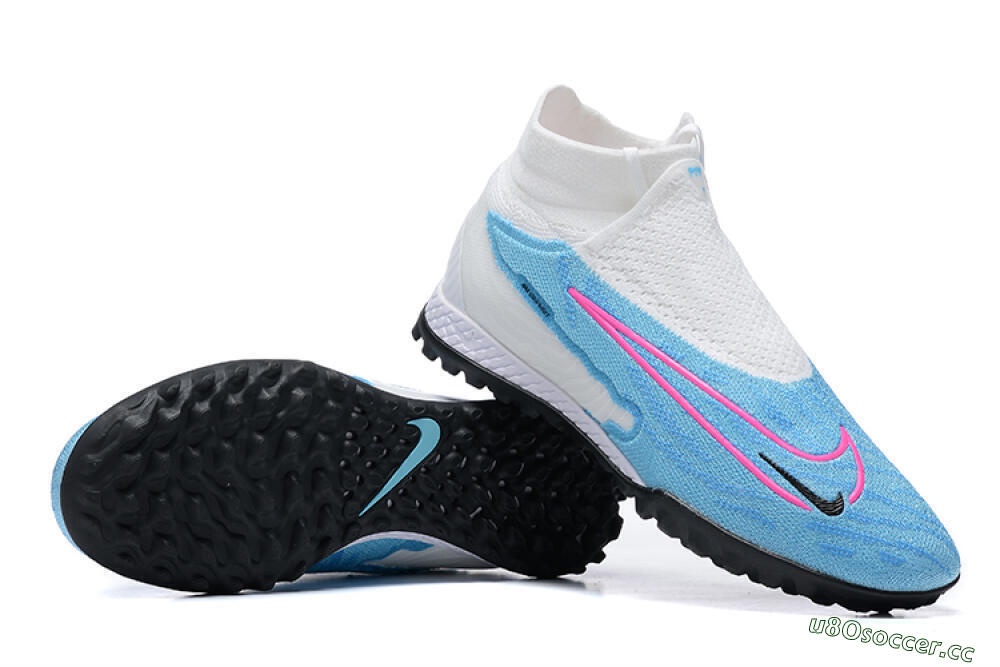 Men's Nike Phantom GX Elite DF Link TF Artificial Turf High-Tops Football Shoes - White/Blue/Pink 4