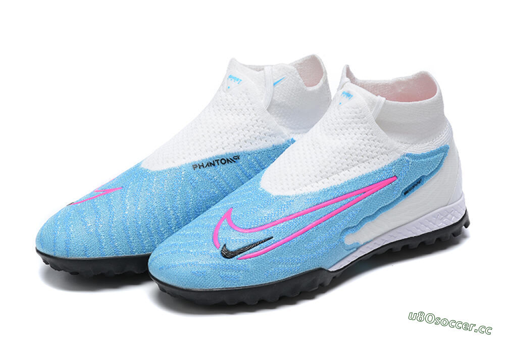 Men's Nike Phantom GX Elite DF Link TF Artificial Turf High-Tops Football Shoes - White/Blue/Pink 9