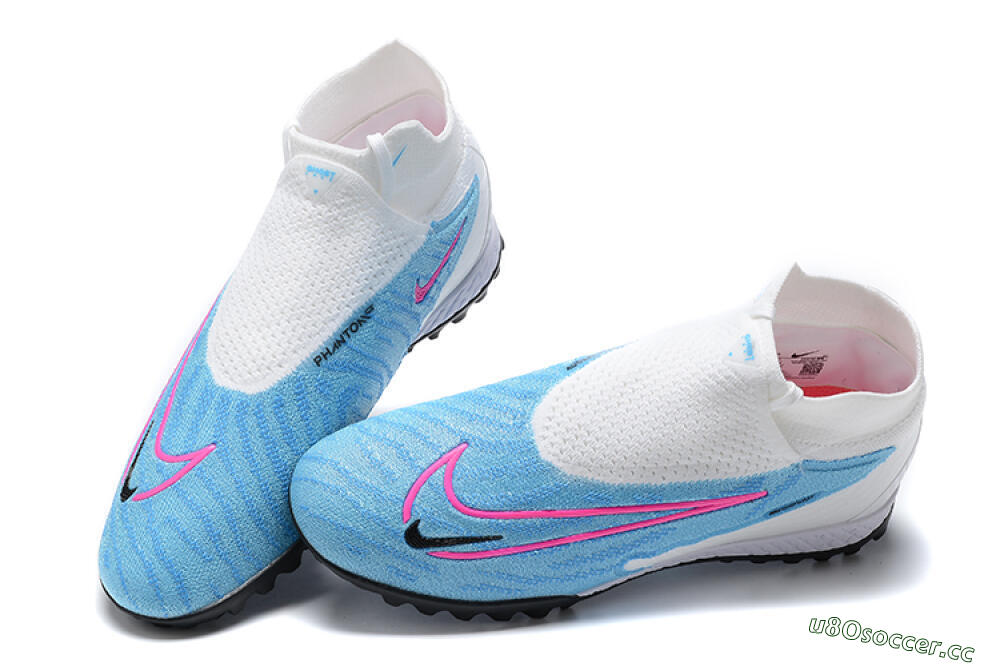Men's Nike Phantom GX Elite DF Link TF Artificial Turf High-Tops Football Shoes - White/Blue/Pink 5