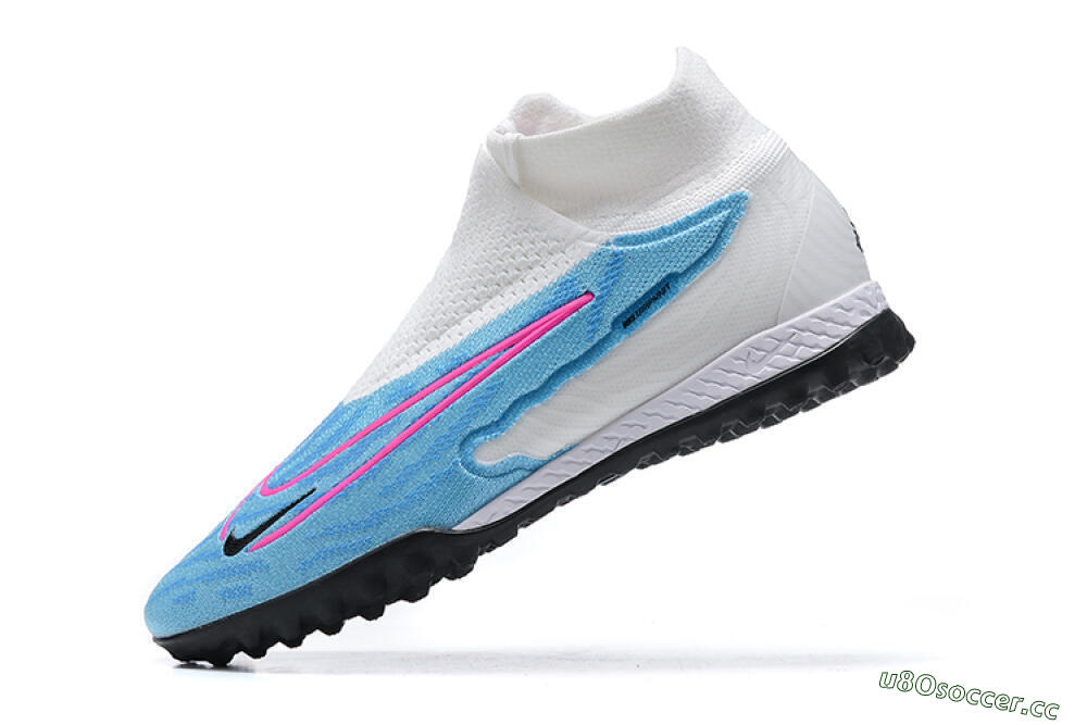 Men's Nike Phantom GX Elite DF Link TF Artificial Turf High-Tops Football Shoes - White/Blue/Pink 7