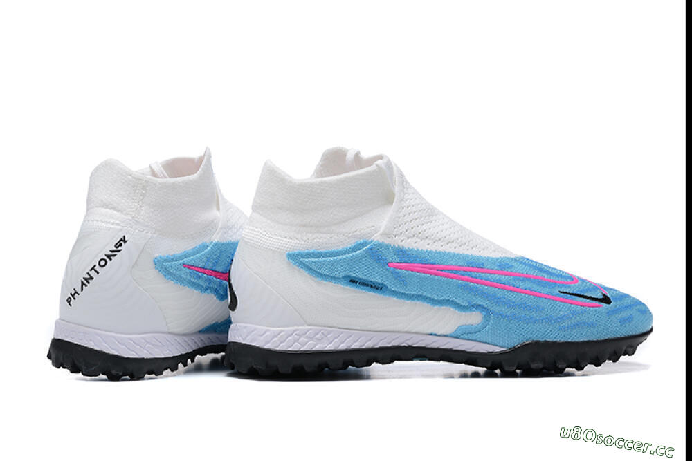 Men's Nike Phantom GX Elite DF Link TF Artificial Turf High-Tops Football Shoes - White/Blue/Pink 8