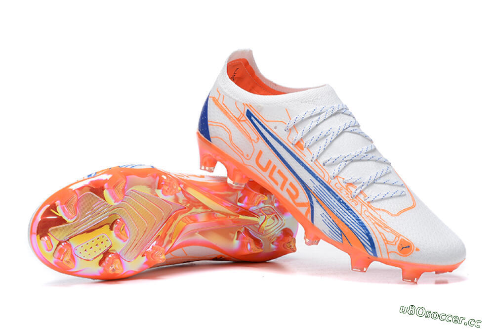 Men's Puma Ultra Ultimate FG Firm Ground Low-Tops Football Boots - Orange/Blue/White 4