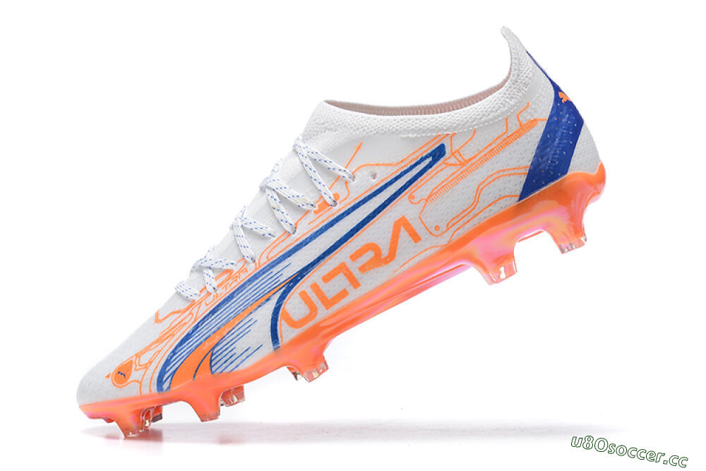 Men's Puma Ultra Ultimate FG Firm Ground Low-Tops Football Boots - Orange/Blue/White 7