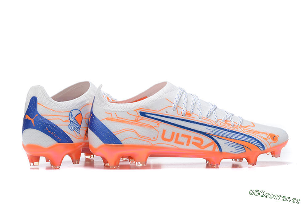 Men's Puma Ultra Ultimate FG Firm Ground Low-Tops Football Boots - Orange/Blue/White 8