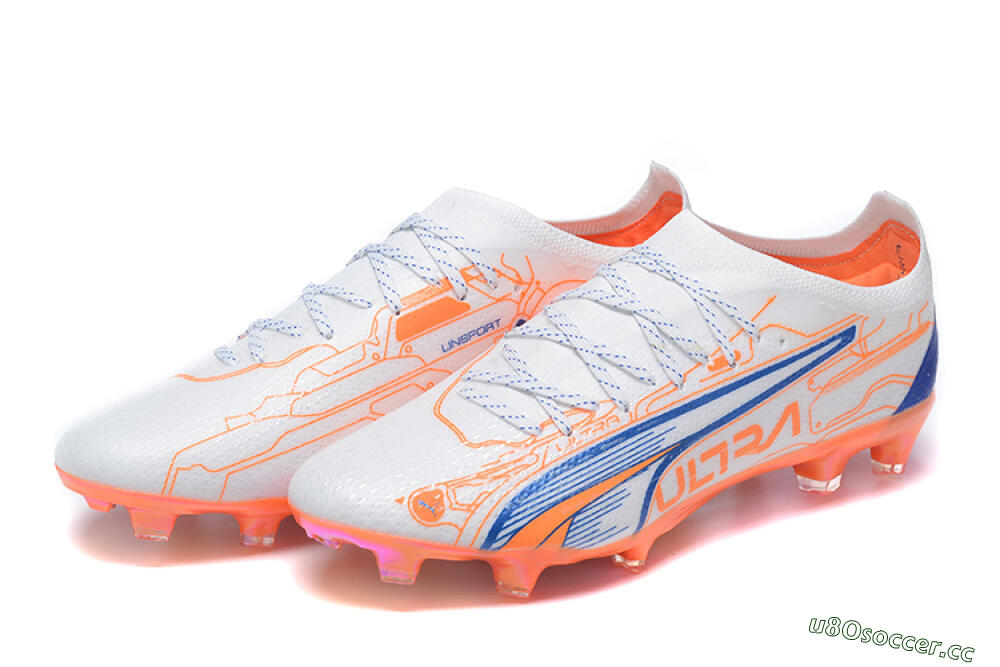 Men's Puma Ultra Ultimate FG Firm Ground Low-Tops Football Boots - Orange/Blue/White 9