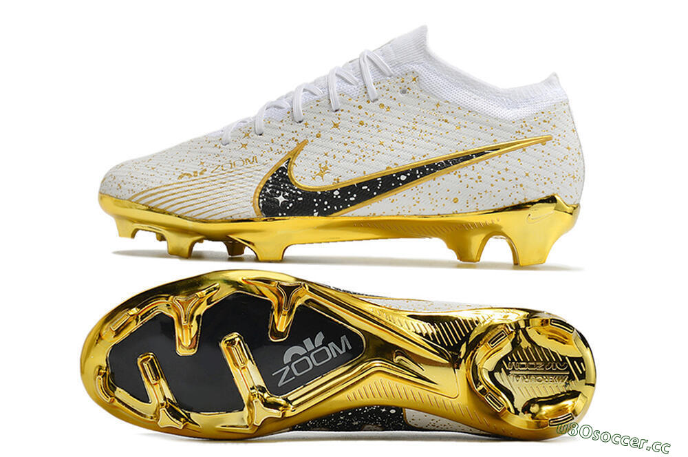 Unisex Nike Air Zoom Mercurial Vapor 15 Elite FG Firm Ground Low-Tops Football Boots - White/Gold/Black 1