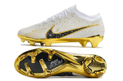 Unisex Nike Air Zoom Mercurial Vapor 15 Elite FG Firm Ground Low-Tops Football Boots - White/Gold/Black