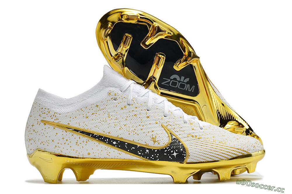 Unisex Nike Air Zoom Mercurial Vapor 15 Elite FG Firm Ground Low-Tops Football Boots - White/Gold/Black 2