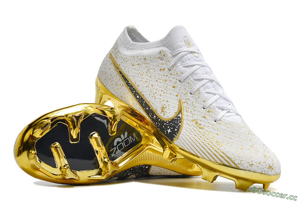 Unisex Nike Air Zoom Mercurial Vapor 15 Elite FG Firm Ground Low-Tops Football Boots - White/Gold/Black 3