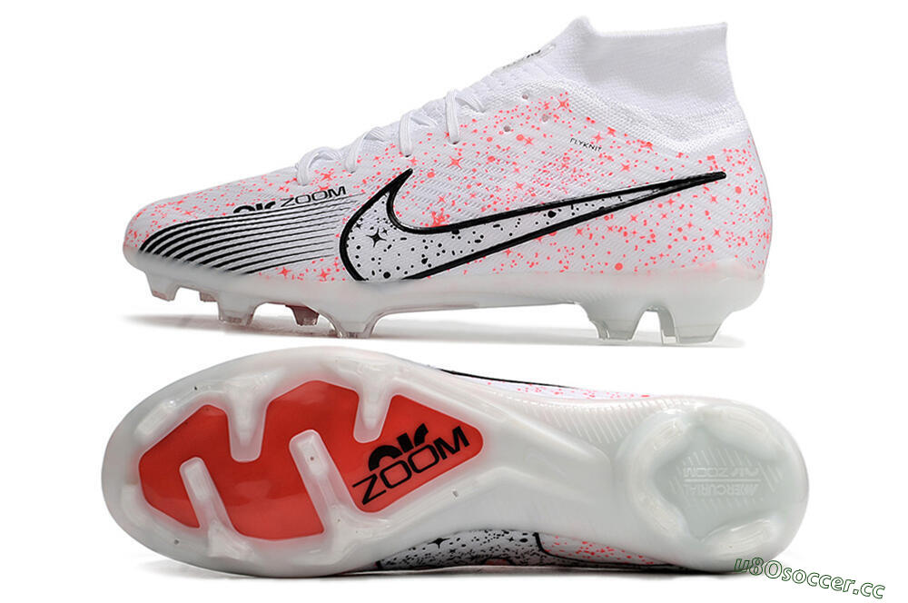 Men's Nike Air Zoom Mercurial Superfly 9 Elite FG Firm Ground High-Tops Football Boots - White/Pink/Black 1