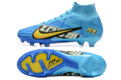 Unisex Kylian Mbappe x Nike Air Zoom Mercurial Superfly 9 Elite FG Firm Ground High-Tops Football Boots - Blue/Yellow/Black