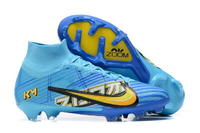 Unisex Kylian Mbappe x Nike Air Zoom Mercurial Superfly 9 Elite FG Firm Ground High-Tops Football Boots - Blue/Yellow/Black